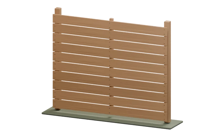 Horizontal cedar boards fastened to posts and a middle support.