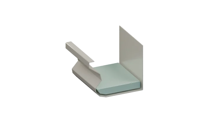 Open 5-inch K-style gutter section showing its formed profile and opening.