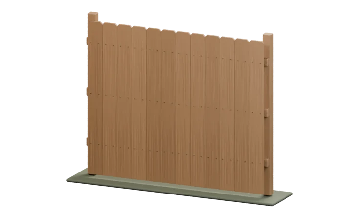 Cedar privacy fence with closely set vertical pickets attached to posts and rails.